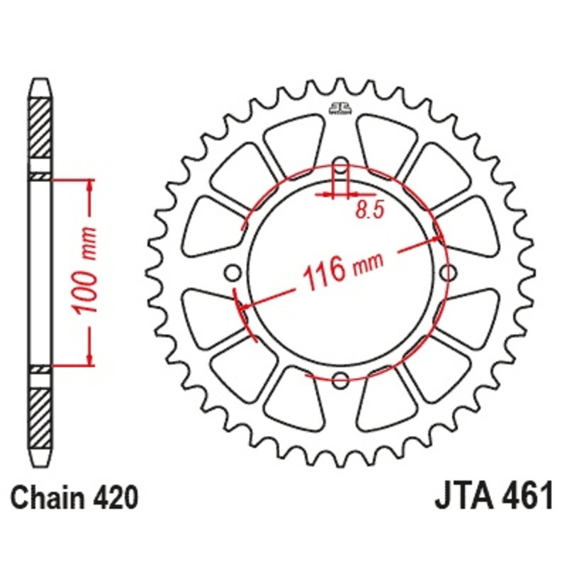 Couronne alu JT SPROCKETS pas 420 pour KAWASAKI KX 100, KX 80, KX 85 et SUZUKI RM 100 de 1976 à 2023