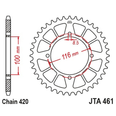 Couronne alu JT SPROCKETS pas 420 pour KAWASAKI KX 100, KX 80, KX 85 et SUZUKI RM 100 de 1976 à 2023