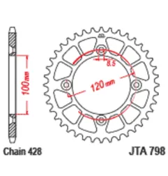 Couronne alu JT SPROCKETS 52 dents, pas 428 pour YAMAHA YZ 85 de 2002 à 2027