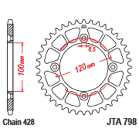 JT SPROCKETS Kettenrad Alu 52 Zähne, Teilung 428 für YAMAHA YZ 85 2002-2027