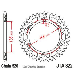 JT SPROCKETS aluminium rear sprocket 520 pitch for HUSQVARNA WR 125, GAS GAS EC 200, BETA RR 450 and HM CRE 125 BAJA RR 2T