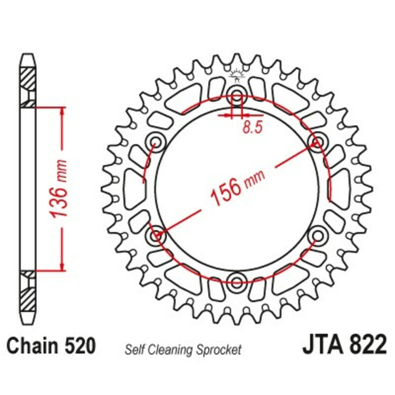JT SPROCKETS Kettenrad Alu Teilung 520 für HUSQVARNA WR 125, GAS GAS EC 200, BETA RR 450 und HM CRE 125 BAJA RR 2T 1980-2020