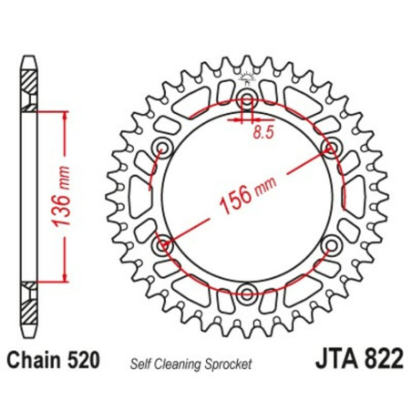 JT SPROCKETS Kettenrad Alu Teilung 520 für HUSQVARNA WR 125, GAS GAS EC 200, BETA RR 450 und HM CRE 125 BAJA RR 2T 1980-2020