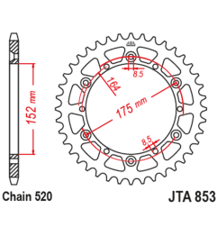 JT SPROCKETS Kettenrad Alu Teilung 520 für YAMAHA IT 250, WR 250, YZ 125, YZ 250, YZ 490 1981-1998