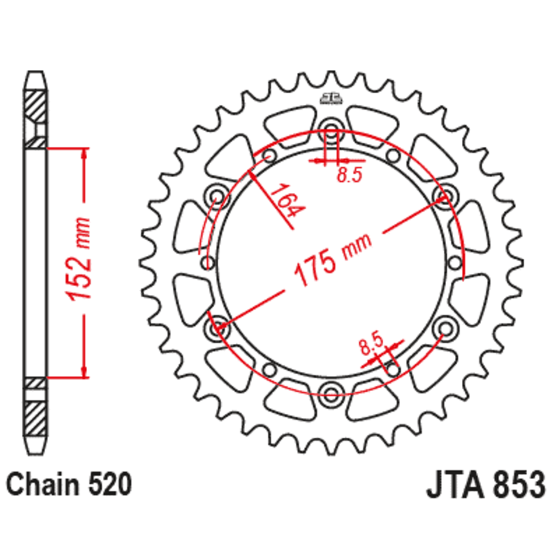 JT SPROCKETS aluminium rear sprocket 520 pitch for YAMAHA IT 250, WR 250, YZ 125, YZ 250, YZ 490 1981-1998