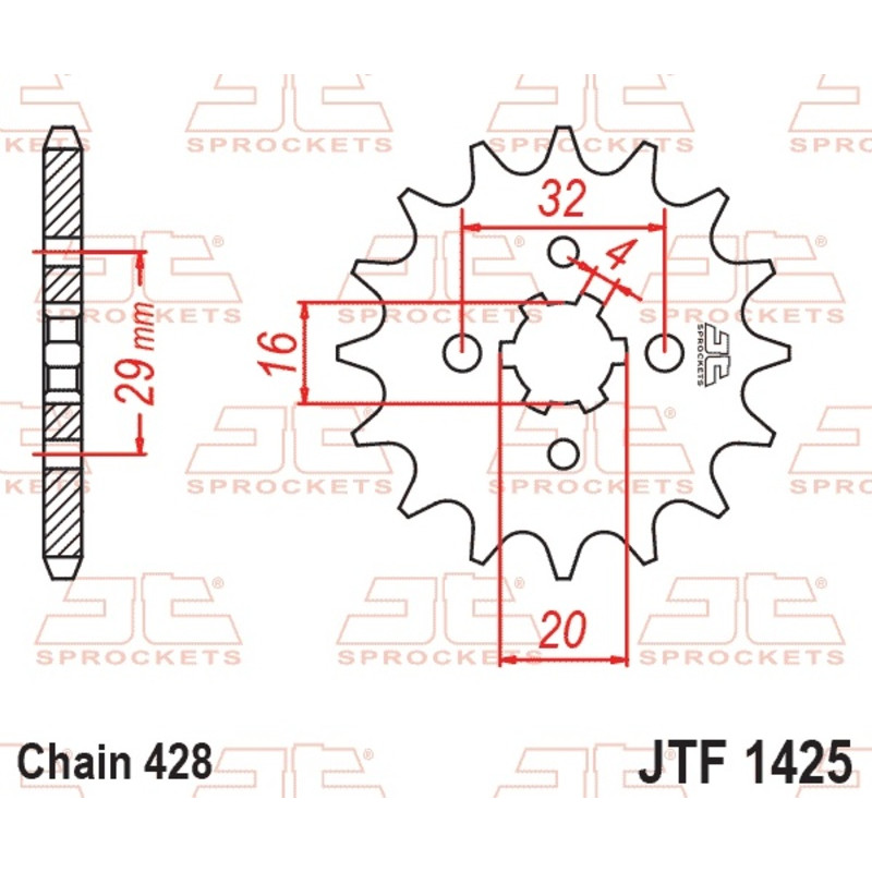 Piñón de acero JT SPROCKETS paso 428 para SUZUKI TS 125, TS 125 ER, TS 80 X de 1971 a 1994