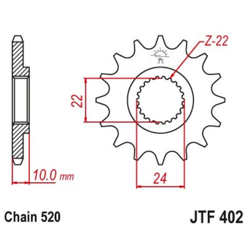 JT SPROCKETS steel front sprocket 16T, 520 pitch for APRILIA PEGASO 650 and HUSQVARNA TR 650 STRADA ABS 1985-2014