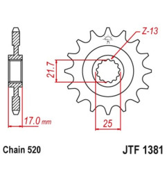 Pignon acier JT SPROCKETS pas 520 pour HONDA CMX 500 A REBEL ABS, NX 500 et SUZUKI DR 250 S de 1988 à 2025