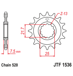Piñón de acero JT SPROCKETS paso 520 para KAWASAKI KFX 450 de 2008 - JTF1536.1