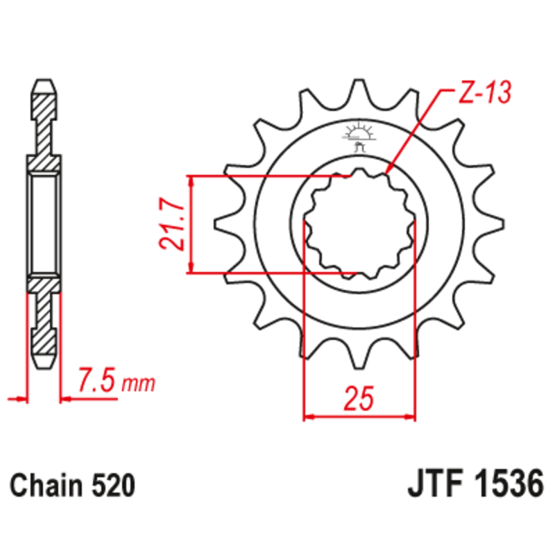 Pignon acier JT SPROCKETS pas 520 pour KAWASAKI KFX 450 de 2008 - JTF1536.1