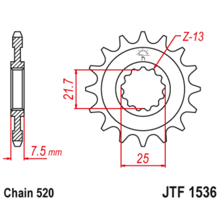 Piñón de acero JT SPROCKETS paso 520 para KAWASAKI KFX 450 de 2008 - JTF1536.1