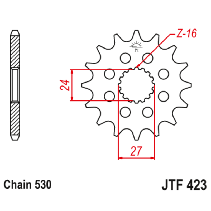 Pignon acier JT SPROCKETS pas 530 pour KAWASAKI KX 125 de 1994 - JTF423.1