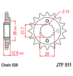 JT SPROCKETS steel front sprocket 520 pitch for KAWASAKI KLR 650, KLX 650 1990-2019 - JTF511.1