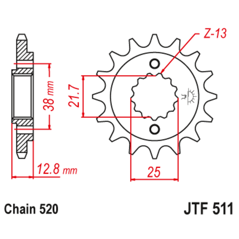 Piñón de acero JT SPROCKETS paso 520 para KAWASAKI KLR 650, KLX 650 de 1990 - JTF511.1 Piñón de acero JT SPROCKETS paso 520 para KAWASAKI KLR 650, KLX 650 de 1990 - JTF511.1