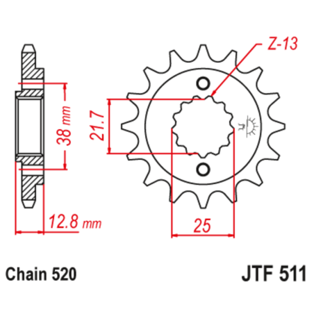 JT SPROCKETS Ritzel Stahl Teilung 520 für KAWASAKI KLR 650, KLX 650 1990-2019 - JTF511.1