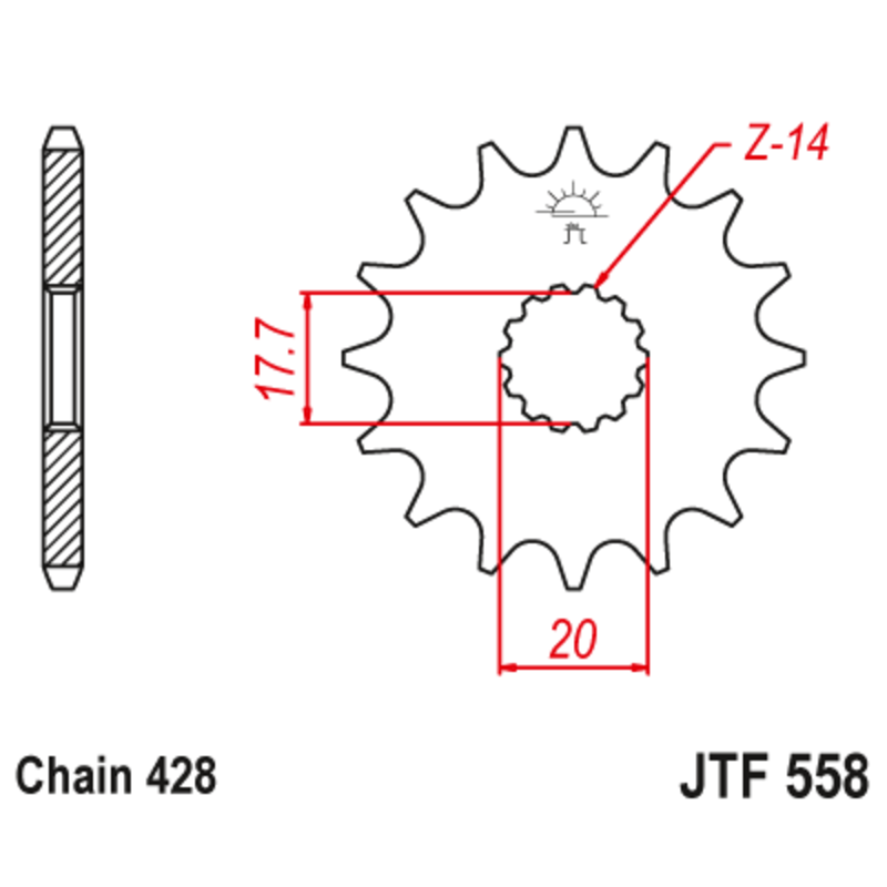 JT SPROCKETS steel front sprocket 16T, 428 pitch for YAMAHA DT 125, DT 125 RE, TDR 125, TZR 125, YZ 85 1988-2027