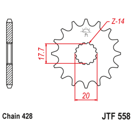 Pignon acier JT SPROCKETS 16 dents, pas 428 pour YAMAHA DT 125, DT 125 RE, TDR 125, TZR 125, YZ 85 de 1988 à 2027