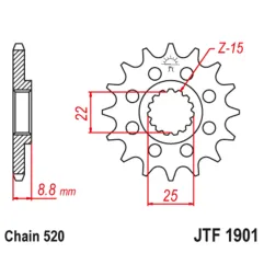 JT SPROCKETS Ritzel Stahl 13 Zähne, Teilung 520 für KTM SX 125, BETA RR 250, HUSQVARNA TC 250 und GAS GAS EC 250 1983-2027