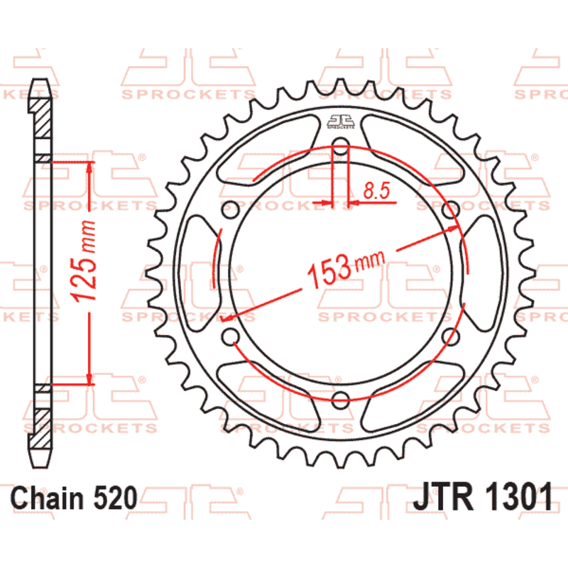 JT SPROCKETS Kettenrad Stahl 40 Zähne, Teilung 520 für HONDA CRF 250 L, CRF 250 L ABS, CRF 250 M, CRF 300 L, XR 250 1995-2026