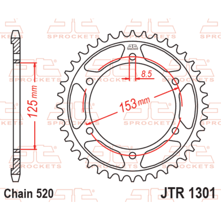 Couronne acier JT SPROCKETS 40 dents, pas 520 pour HONDA CRF 250 L, CRF 250 L ABS, CRF 250 M, CRF 300 L, XR 250 de 1995 à 2026