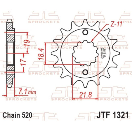JT SPROCKETS Ritzel Stahl 14 Zähne, Teilung 520 für HONDA CRF 250 L ABS, CRF 300 L, NX 250, NX 250 2, XR 250 1988-2026