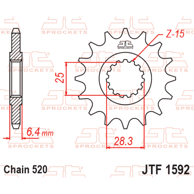 JT SPROCKETS Ritzel Stahl 14 Zähne, Teilung 520 für YAMAHA YFM 700 RAPTOR 2WD, YFZ 450 2006-2025