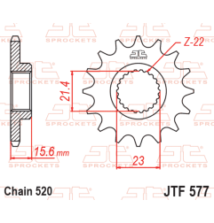 Piñón de acero JT SPROCKETS 15 dientes, paso 520 para YAMAHA TT 600, TT 600 RE, XT 600, XT 600 Z TENERE, XTZ 660 TENERE