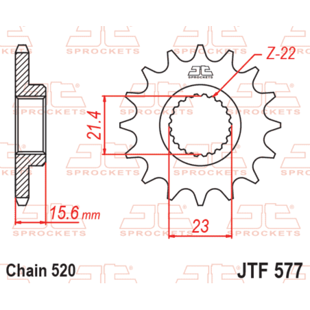 Piñón de acero JT SPROCKETS 15 dientes, paso 520 para YAMAHA TT 600, TT 600 RE, XT 600, XT 600 Z TENERE, XTZ 660 TENERE