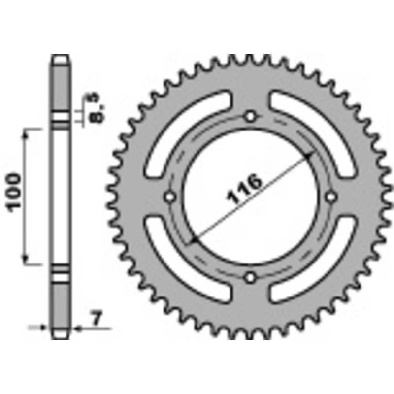Corona de acero PBR paso 428 para KAWASAKI KX 100, KX 80, KX 85, KX 85 L de 1979 a 2027