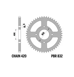 Corona de acero PBR 45 dientes, paso 420 para YAMAHA DT 50, DT 50 MX, TY 50 M, TY 80 de 1974 a 2002