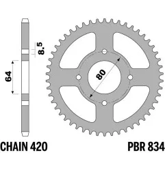 Couronne acier PBR pas 420 pour YAMAHA CHAPPY 50, PW 80, TTR 110, TTR 50, TTR 90 de 1978 à 2027