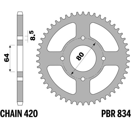 PBR steel rear sprocket 420 pitch for YAMAHA CHAPPY 50, PW 80, TTR 110, TTR 50, TTR 90 1978-2027