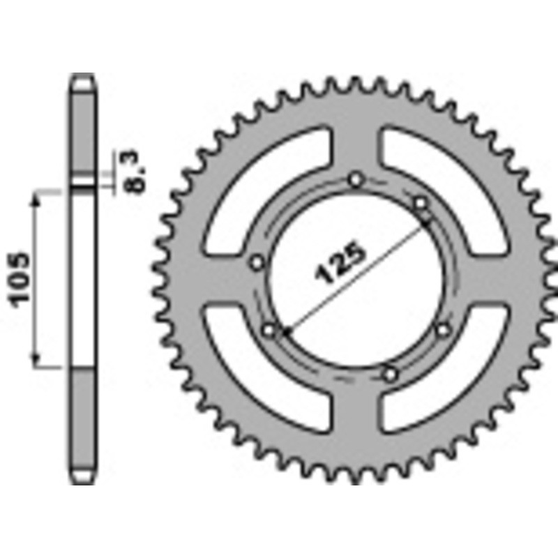 Couronne acier PBR pas 428 pour DERBI SENDA 125 SM, HM CRE 50 BAJA, RIEJU TANGO 125 et VENT BAJA 50 de 2003 à 2025