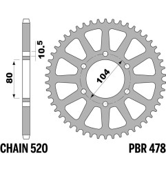 PBR steel rear sprocket 520 pitch for CF MOTO CL-X 700 SPORT, GT 650, MT 650, NK 650 and POLARIS TRAIL BOSS 325 2000-2025