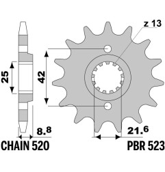 Piñón de acero PBR paso 520 para KAWASAKI KLR 250, KLR 500, KLR 600, KLX 250, KSF 250 MOJAVE 2WD de 1978 a 2017
