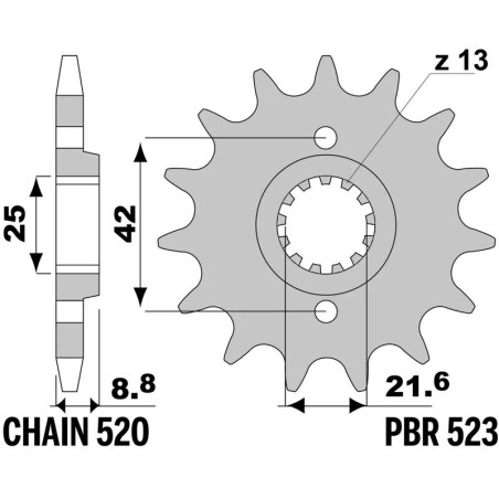 PBR Ritzel Stahl Teilung 520 für KAWASAKI KLR 250, KLR 500, KLR 600, KLX 250, KSF 250 MOJAVE 2WD 1978-2017