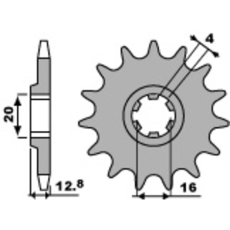 PBR Ritzel Stahl 13 Zähne, Teilung 428 für TM RACING EN 125, EN 80, MX 125, MX 144, MX 80 1993-2018