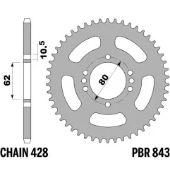 PBR steel rear sprocket 49T, 428 pitch for YAMAHA DT 125, DT 125 MX, TTR 125 1977-2016