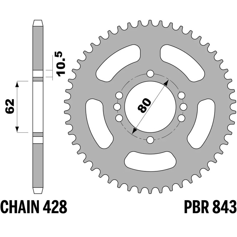 PBR Kettenrad Stahl 49 Zähne, Teilung 428 für YAMAHA DT 125, DT 125 MX, TTR 125 1977-2016