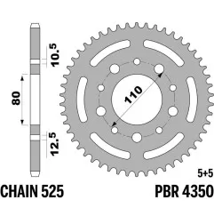 Couronne acier PBR 45 dents, pas 525 pour HONDA XRV 750 AFRICA TWIN et YAMAHA YZ 85 de 1990 à 2012