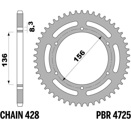 PBR Kettenrad Alu 57 Zähne, Teilung 428 für FANTIC CABALLERO 125, XMF 125 2021-2024