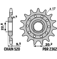 PBR Ritzel Stahl Teilung 520 für SHERCO SE 250, SE 300, SEF 250, SEF 300, SER 250 2021-2027