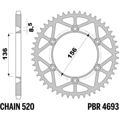 Corona de acero PBR paso 520 para HUSQVARNA WR 125, GAS GAS EC 200, SHERCO SEF 250 y BETA RR 450 de 1980 a 2020