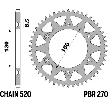 Kit cadena EK/PBR 520MRD7 13/43 - corona estándar para YAMAHA WR 250 de 2008 a 2016