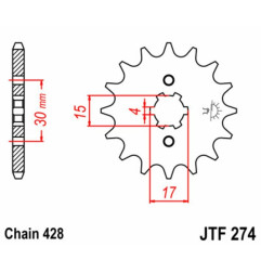 Kit chaîne EK/JT 428SHDR 14/50 - couronne standard pour HONDA XR 100 de 1985 à 2003