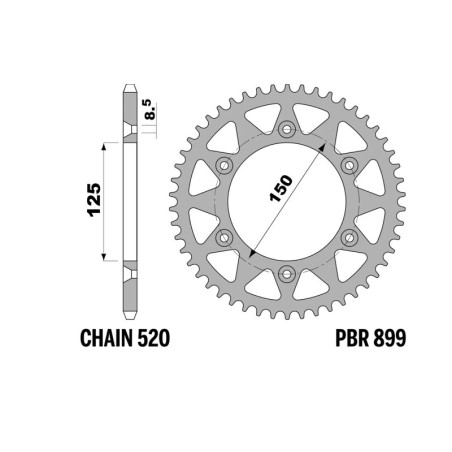 EK/PBR Chain kit 520 M3 - 13/49-116 - Steel Standard Rear Sprocket for GAS GAS MC 250, KTM SX 300 and HUSQVARNA TC 250 2021-2027