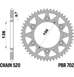 Kit chaîne EK/PBR 520SRX2 13/51-114 - couronne standard pour SHERCO SE 125 de 2024 à 2027