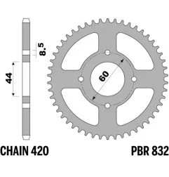 Kit chaîne EK/PBR 420 SR - 13/48-120 - Couronne acier standard pour YAMAHA DT 50 de 1989 à 1996