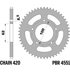 EK/PBR Kettenkit 420 SR - 11/52-126 - Standard Kettenrad Stahl für RIEJU SMX 50 2007-2008