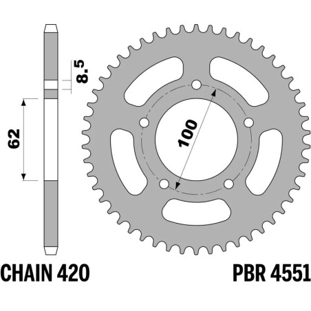 Kit de cadena EK/PBR 420SR 11/52-126 - corona standard para RIEJU SMX 50 de 2007 a 2008